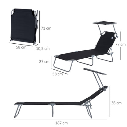 Outsunny Conjunto De 2 Tumbonas Plegables Con Toldo 187x58x36cm Negro_2