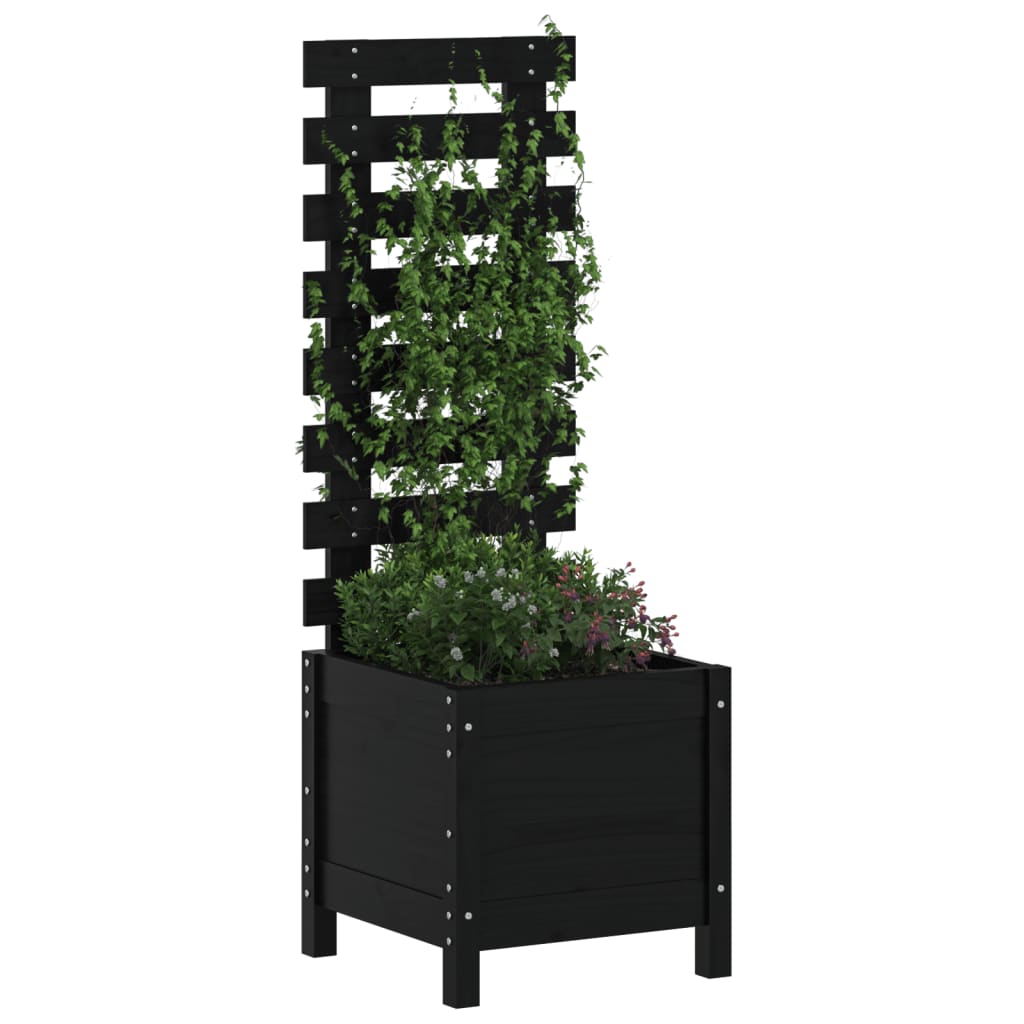 Jardinera Con Estantería Madera Maciza Pino Negro 39x39,5x114cm_2