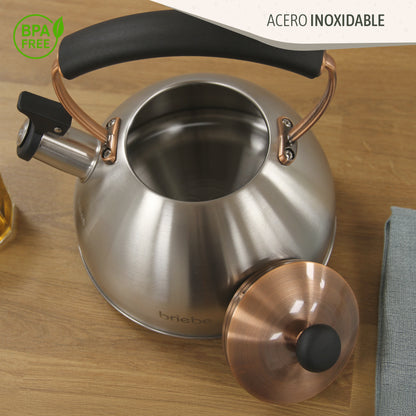 Briebe Tetera Con Silbato, Hervidor De Agua 2,3l, Inducción, Acero Inox, Vintage, Mango Cool Touch, I-bronze_3
