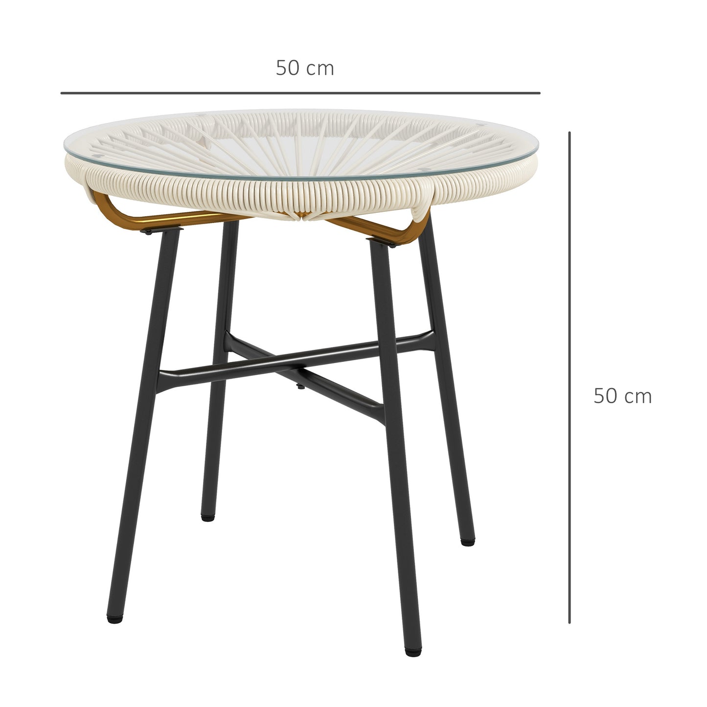 Outsunny Mesa Auxiliar Ratán Sintético Con Tablero De Vidrio Templado Ø50x50 Cm_2