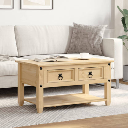 Mesa De Centro Cajones Corona Madera Maciza De Pino 85x50x45 Cm_1