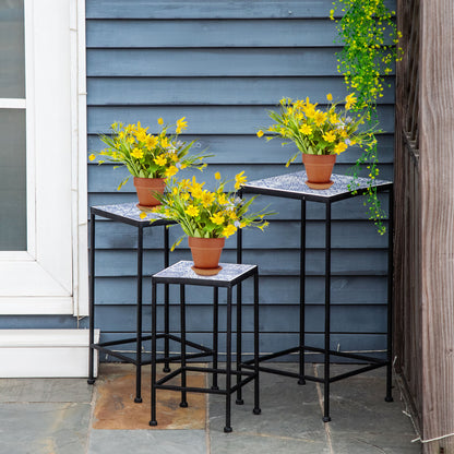 Outsunny Soportes Para Plantas Metal 3 Piezas Apilables Porta Macetas Decorativo_1