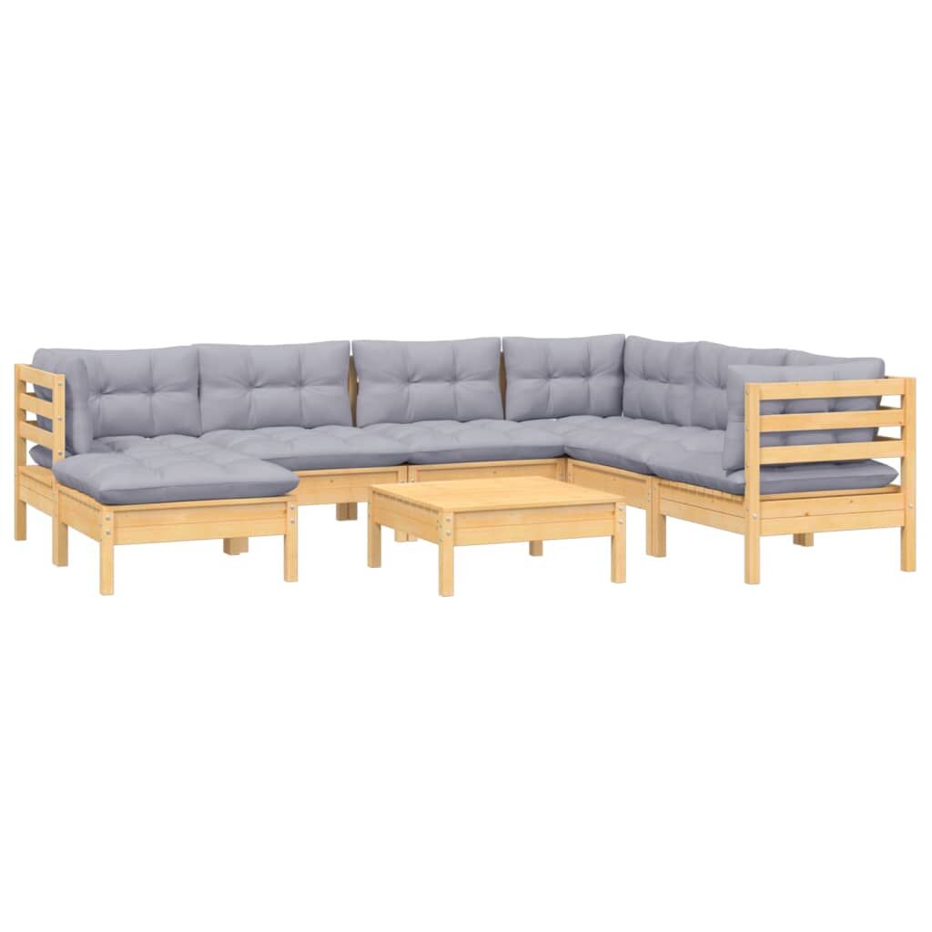 Vidaxl Juego De Muebles De Jardín 8 Pzas Y Cojines Madera Maciza Pino_0