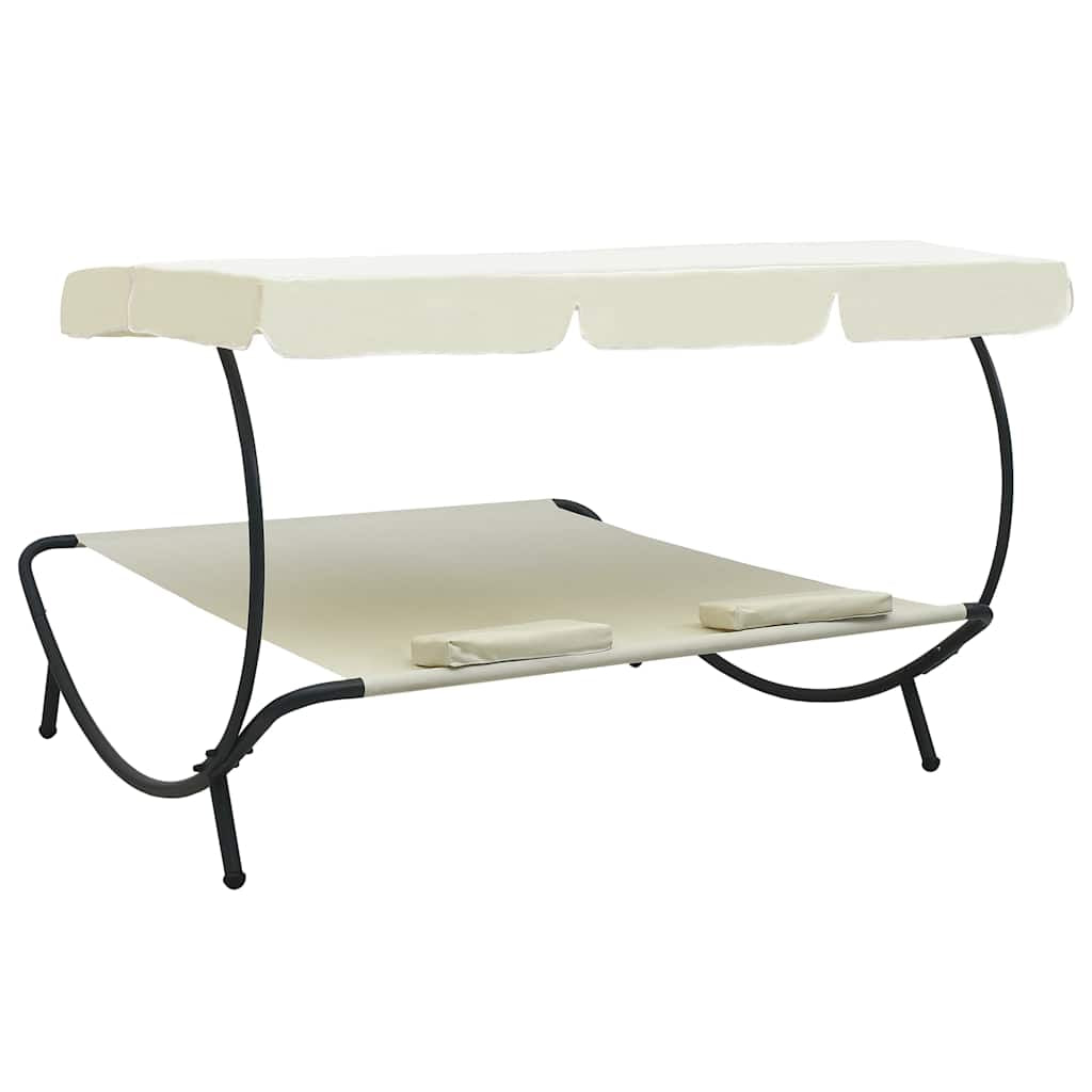 Vidaxl Tumbona De Exterior Con Dosel Y Almohadas Blanco Crema_3