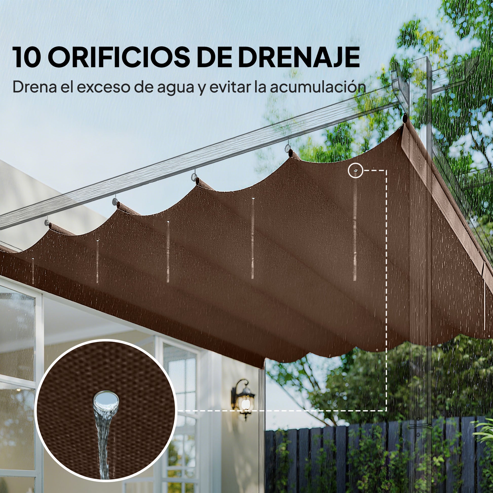 Outsunny Cubierta Para Pérgola Retráctil 2,5x2,55m Para Marco De 3x3 M Café_5
