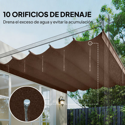Outsunny Cubierta Para Pérgola Retráctil 3,5x2,6 M Para Marco De 4x3 M Café_5