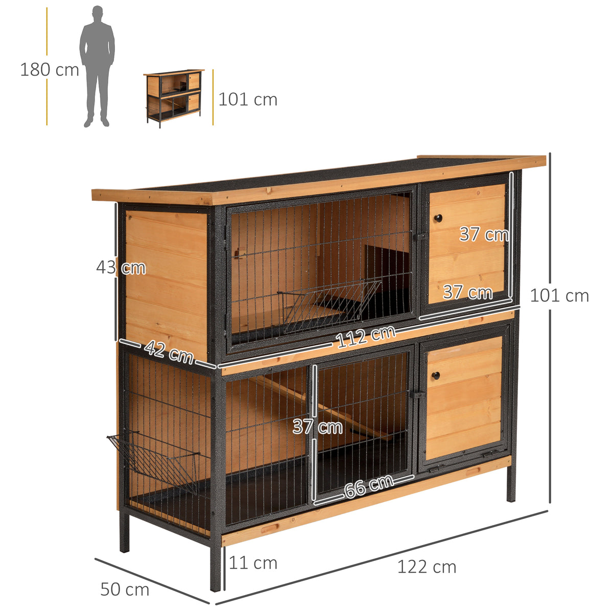 Pawhut Conejera De Madera De 2 Niveles Con Puertas Y Rampa 122x50x101 Cm Natural_2