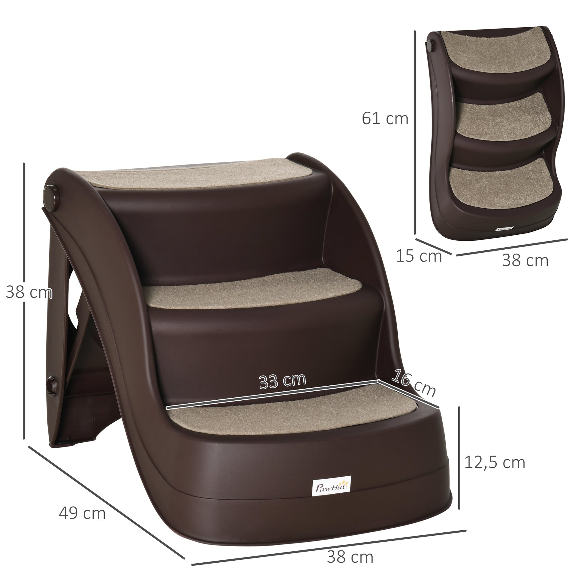 Pawhut Escalera Para Perros Plegable Con Alfombras Antideslizantes 49x38x38 Cm_2