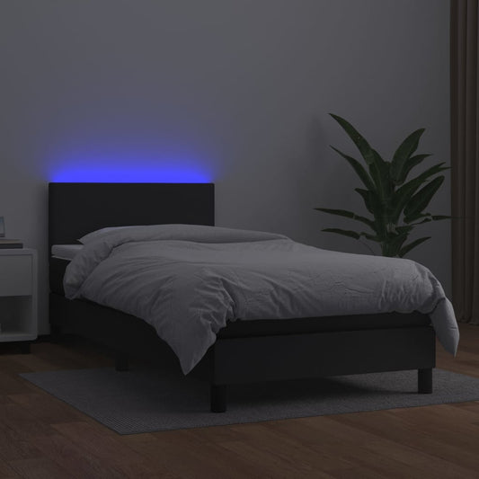 Cama Box Spring Y Colchón Led Cuero Sintético Negro 90x200 Cm / Vetonek_0