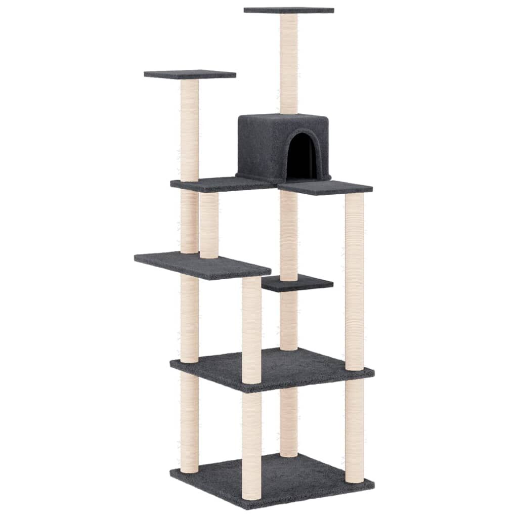 Vidaxl Rascador Para Gatos Con Postes De Sisal Gris Oscuro 153 Cm_0