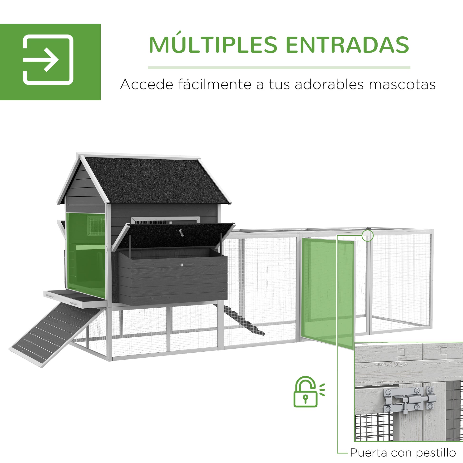 Pawhut Gallinero Para Exterior Con 2 Nidos Techo Asfáltico 347x160x150 Cm Gris_4
