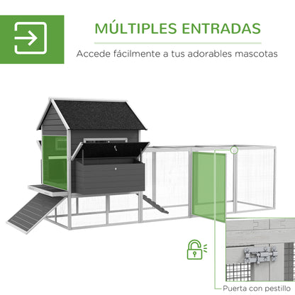 Pawhut Gallinero Para Exterior Con 2 Nidos Techo Asfáltico 347x160x150 Cm Gris_4