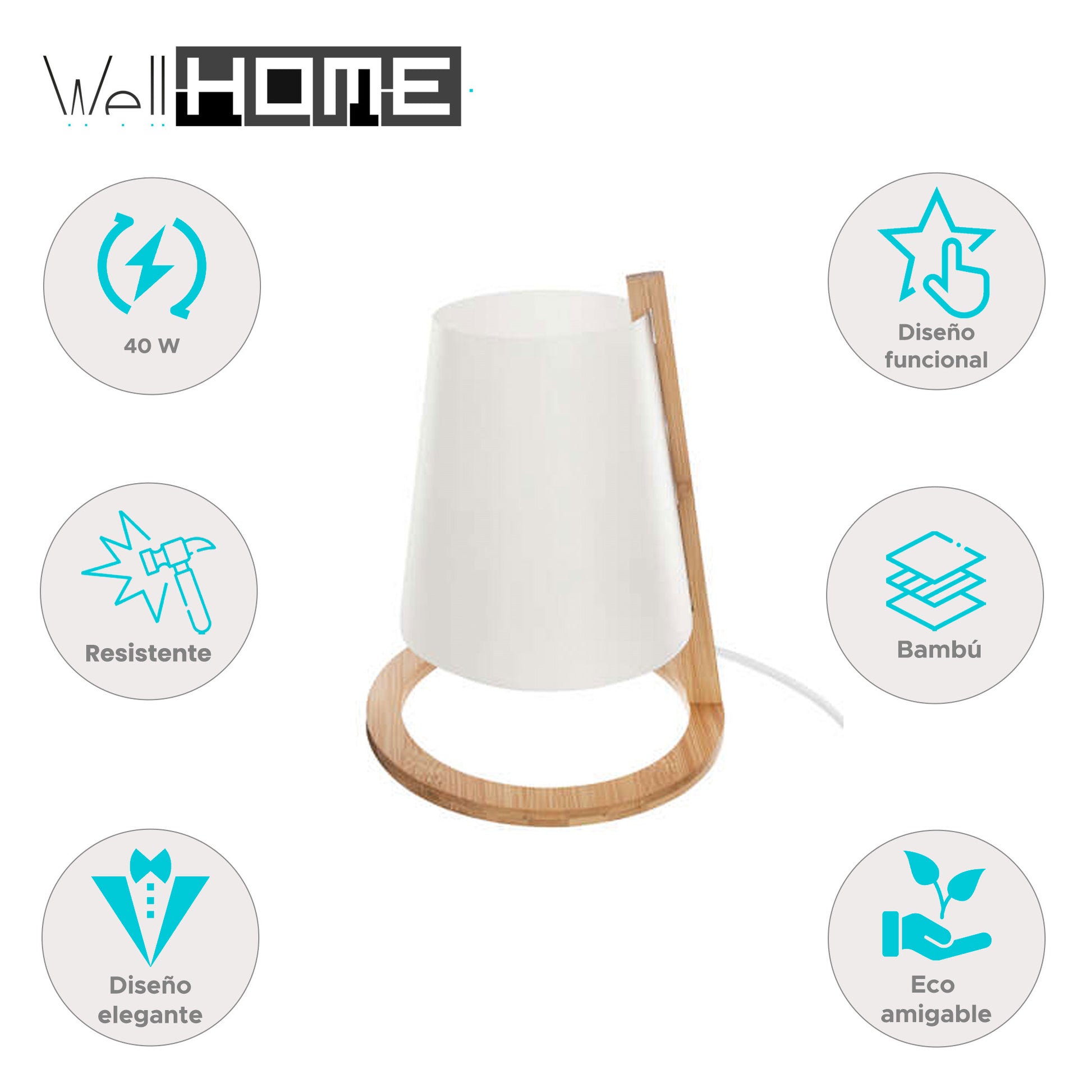 Well Home - Lámpara De Bambú + Pantalla De Plástico_1