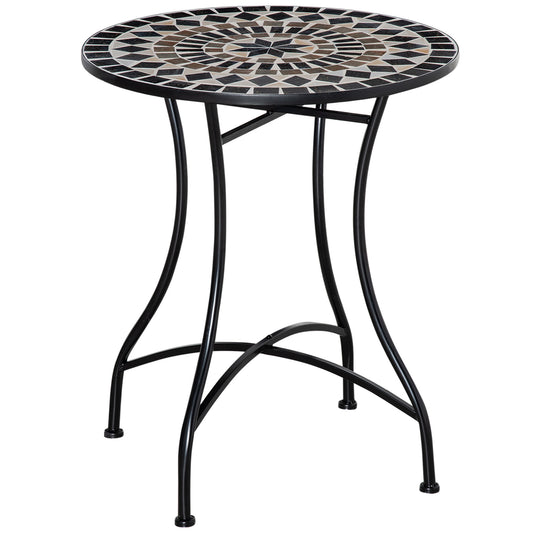 Outsunny Mesa Redonda De Jardín Mosaico Cerámica Patio Terraza Exterior Ø60x71cm_0