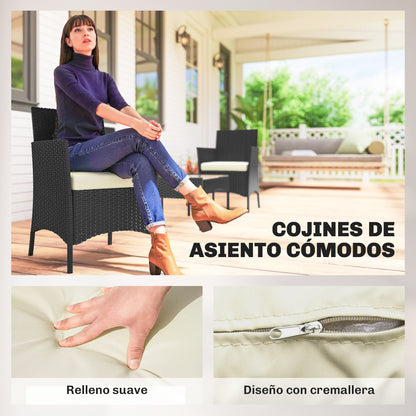Outsunny Conjunto Jardín Exterior De Ratán Sintético Con Cojines Negro Y Crema_5