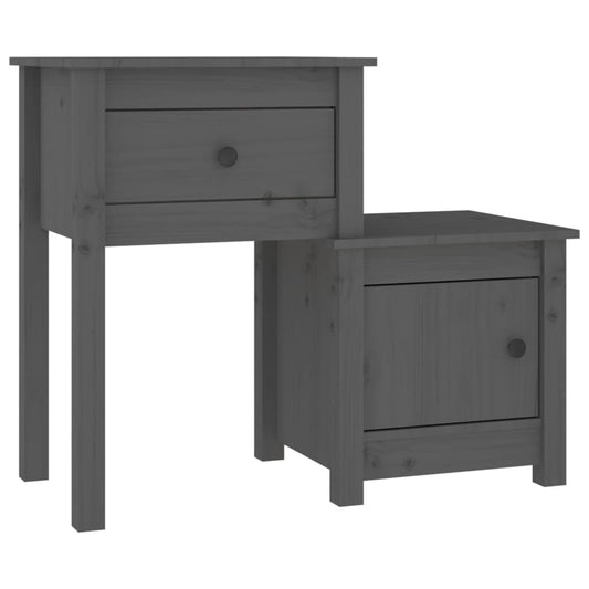 Mesita De Noche Madera Maciza De Pino Gris 79,5x38x65,5 Cm_0