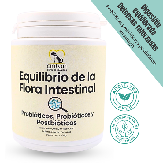 Suplemento natural para perros y gatos – Equilibrio Flora Intestinal Probióticos, Prebióticos y Postbióticos 100 g_0