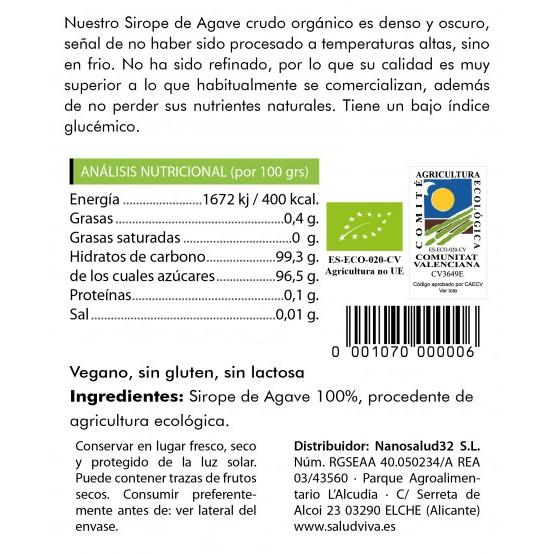 Sirope de ágave puro en crudo ECO Salud Viva, 385 g