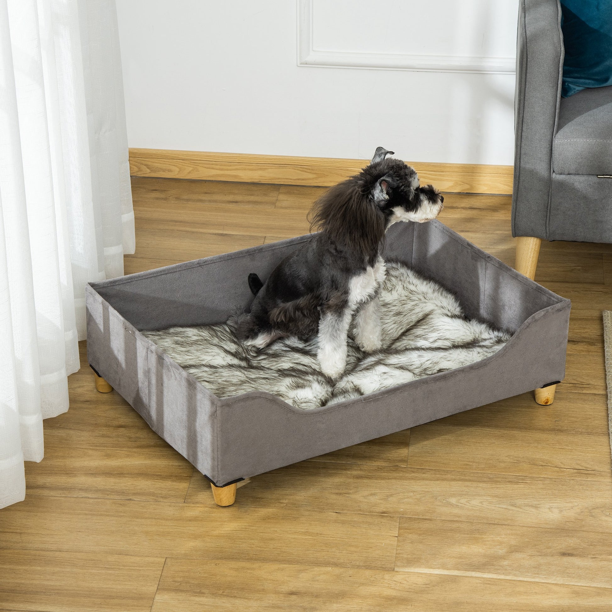 Pawhut Sofá Cama Para Mascotas Con Cojín Extraíble Patas De Madera 81x56x23,5 Cm_4