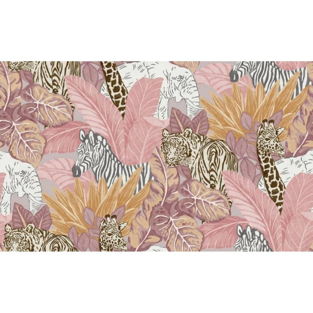 Noordwand Papel De Pared Good Vibes Jungle Animals Rosa Y Naranja_1
