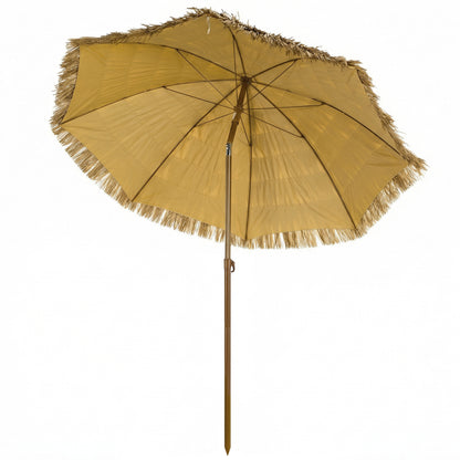 Outsunny Sombrilla De Playa Con Flecos De Paja Ø178 Cm Inclinación Marrón Claro_0