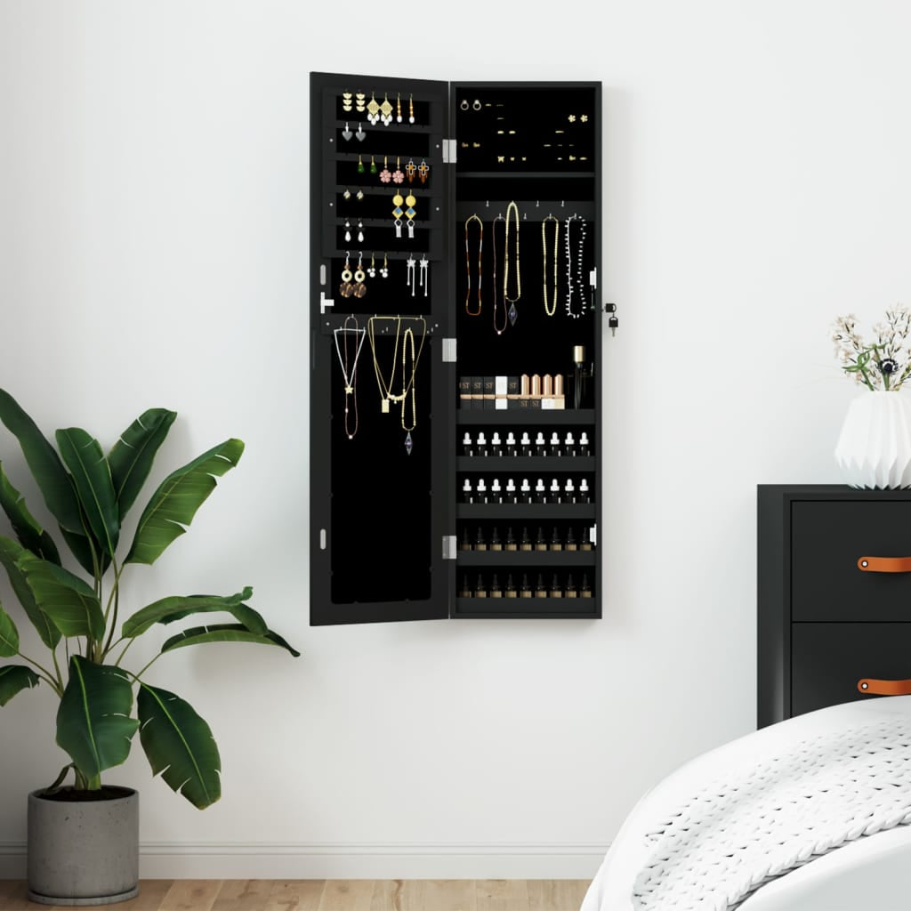 Vidaxl Espejo Con Joyero De Pared Negro 30x8,5x106 Cm_1