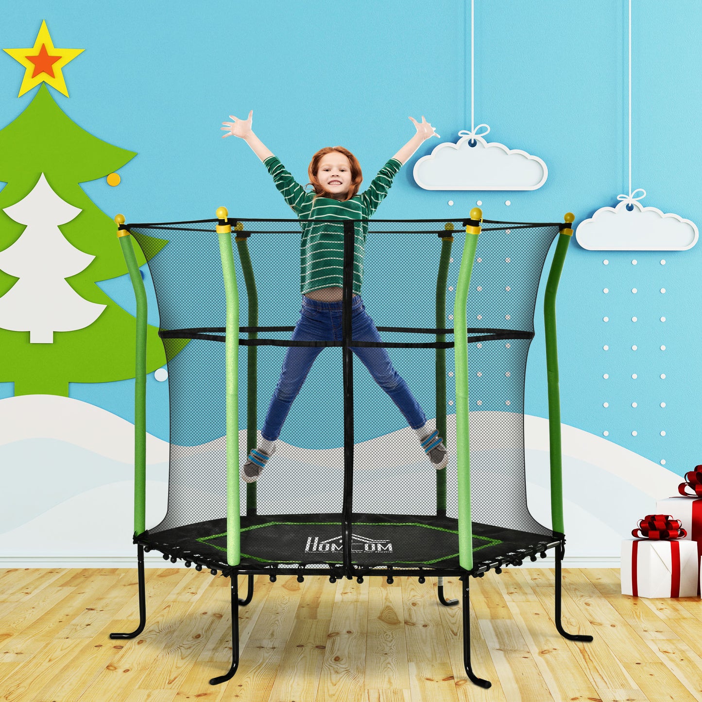 Homcom Trampolín Infantil Con Red De Seguridad Ø163,5x163,5 Cm Verde_1