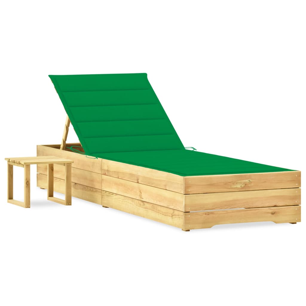 Tumbona De Jardín Con Mesa Y Cojín De Madera De Pino Impregnada_0