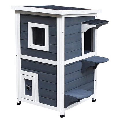 Pawhut Caseta Para Gatos De Madera Exterior Con Techo Abrible 51x51x81,3 Cm Gris_0