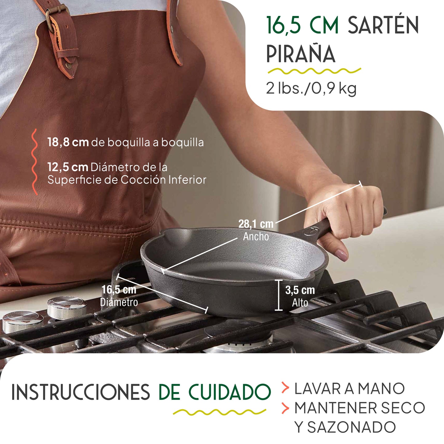 Victoria Sartén Hierro Fundido Curado Amazonía Piraña Inducción 16,5cm, Apta Para Todas Las Cocinas_4