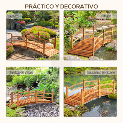 Outsunny Puente De Arco De Madera Con Pasamanos 185x72x58 Cm Natural_5