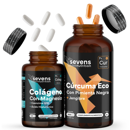 Colágeno Marino Con Magnesio Y Ácido Hialurónico + Cúrcuma Eco. Sevens Nutrition. Huesos, Articulaciones, Piel, Músculos_0