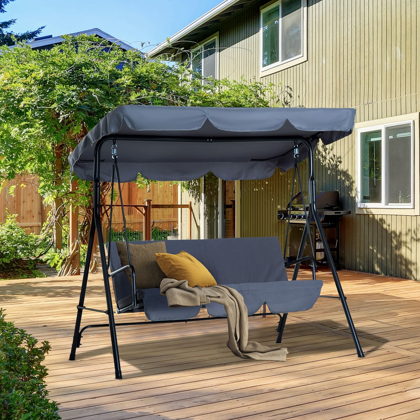 Outsunny Columpio De Jardín De 3 Plazas Con Techo Ajustable Acero 172x110x153 Cm_1