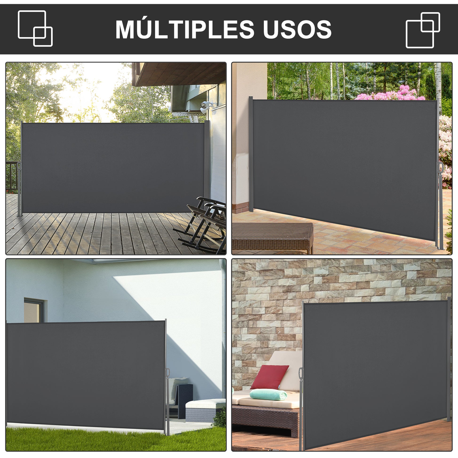 Outsunny Toldo Lateral Retráctil 300x160 Cm Pantalla Enrollable Para Jardín Gris_5