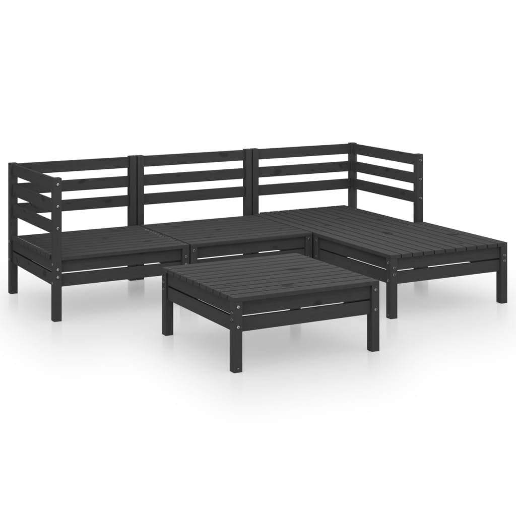 Juego De Muebles De Jardín 5 Pzas Madera De Pino Maciza Negro / Vetonek_3