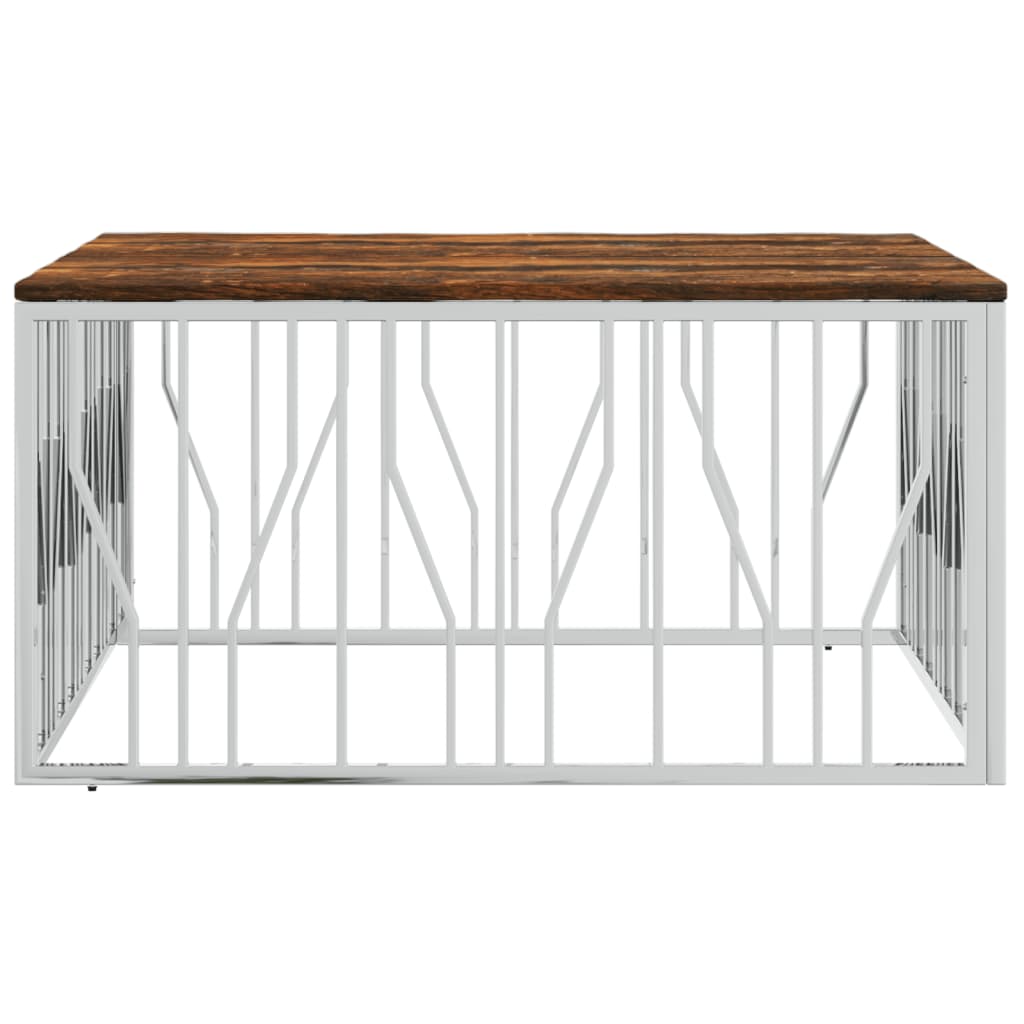Mesa De Centro Acero Inoxidable Y Madera Reciclada Plateada_1