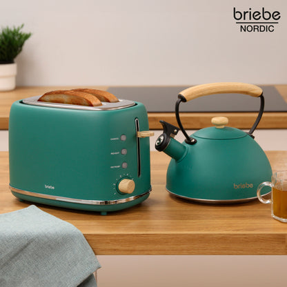 Briebe Nordic Set Tostadora Pan Ranura Ancha 2 Rebanadas + Tetera 2,3l Acero Inox, Inducción Libre Bpa,skt1177gre,verde_1