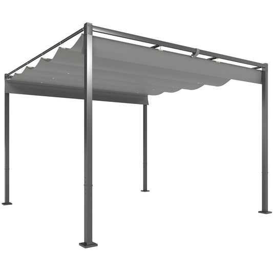Outsunny Pérgola Con Techo Retráctil Pérgola De 3x3 M Con Cierre Magnético Gris_0