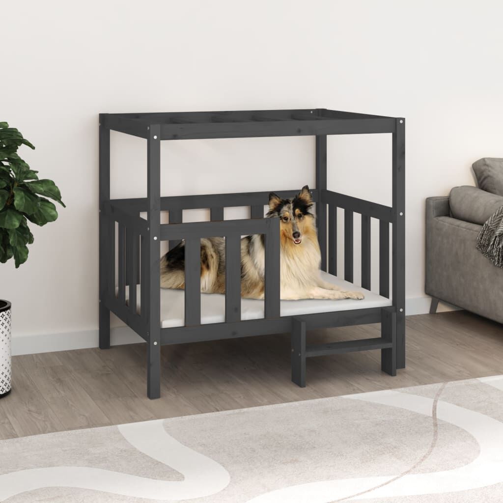 Vidaxl Cama Para Perros Madera Maciza De Pino Gris 105,5x83,5x100 Cm_1