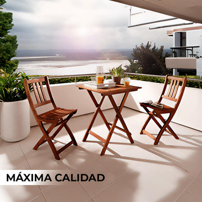 Yoevu -set De Madera De Acacia 3 Piezas, 1 Mesa Y 2 Sillas Plegables, Conjunto De Jardín Compacto Y Duradero, Ideal Para Terrazas, Balcones Y Patio_3