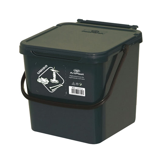 Cubo De Polipropileno Con La Manija Y La Cubierta, De Color Verde, 7 Lt. 225x240x205 Mm, Con La Identificación De Residuos Pegatina_0