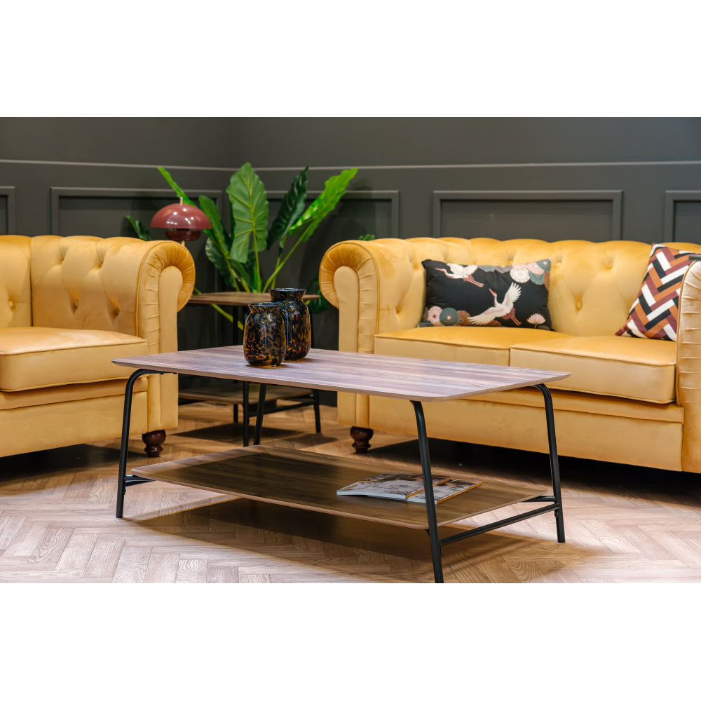 Mesa De Centro Rectangular De Madera Y Metal 2 Niveles Vintage Industrial Marrón 110x60x43.5cm- Muebles De Salón_4