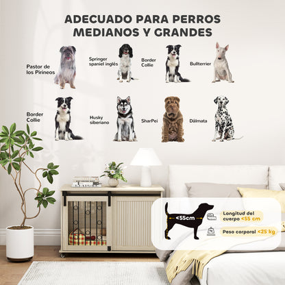 Pawhut Jaula Para Perros Mesa Auxiliar Con 2 Puertas Y Cierre 100x56x65 Cm Roble_3