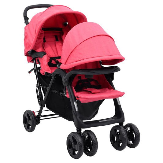Vidaxl Carrito Para Gemelos Tandem De Acero Rojo_0