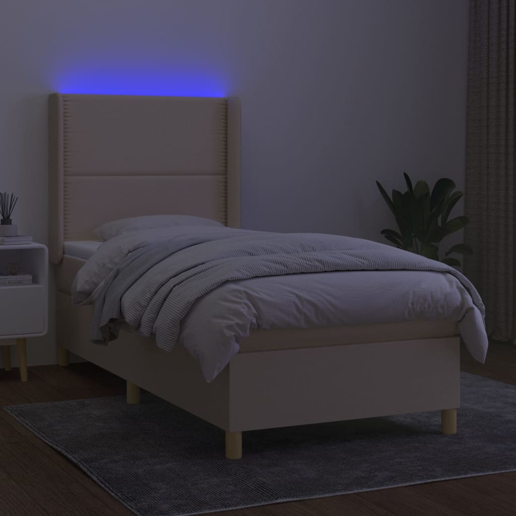 Cama Box Spring Colchón Y Luces Led Tela Color Crema 90x190 Cm / Vetonek_2
