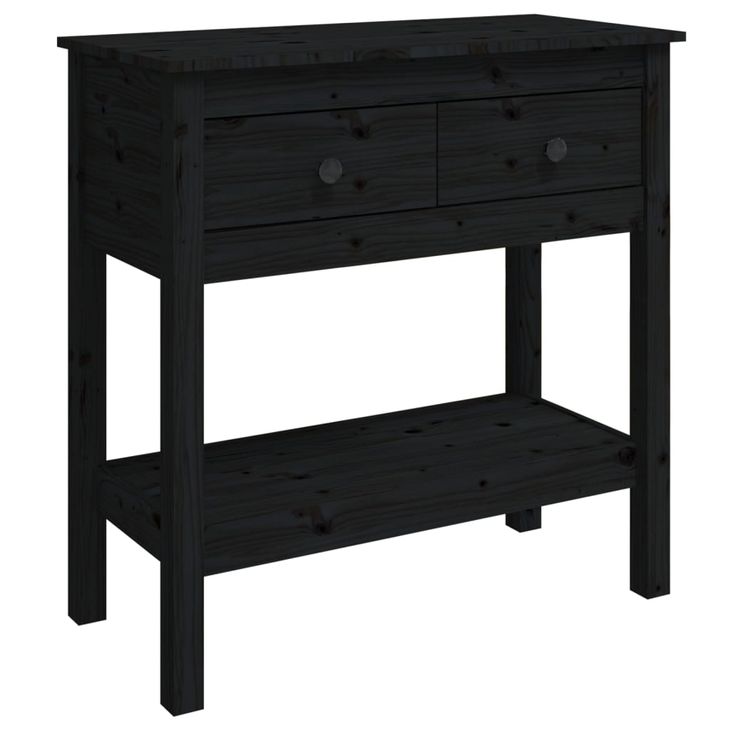 Mesa Consola De Madera Maciza De Pino Negro 75x35x75 Cm_0