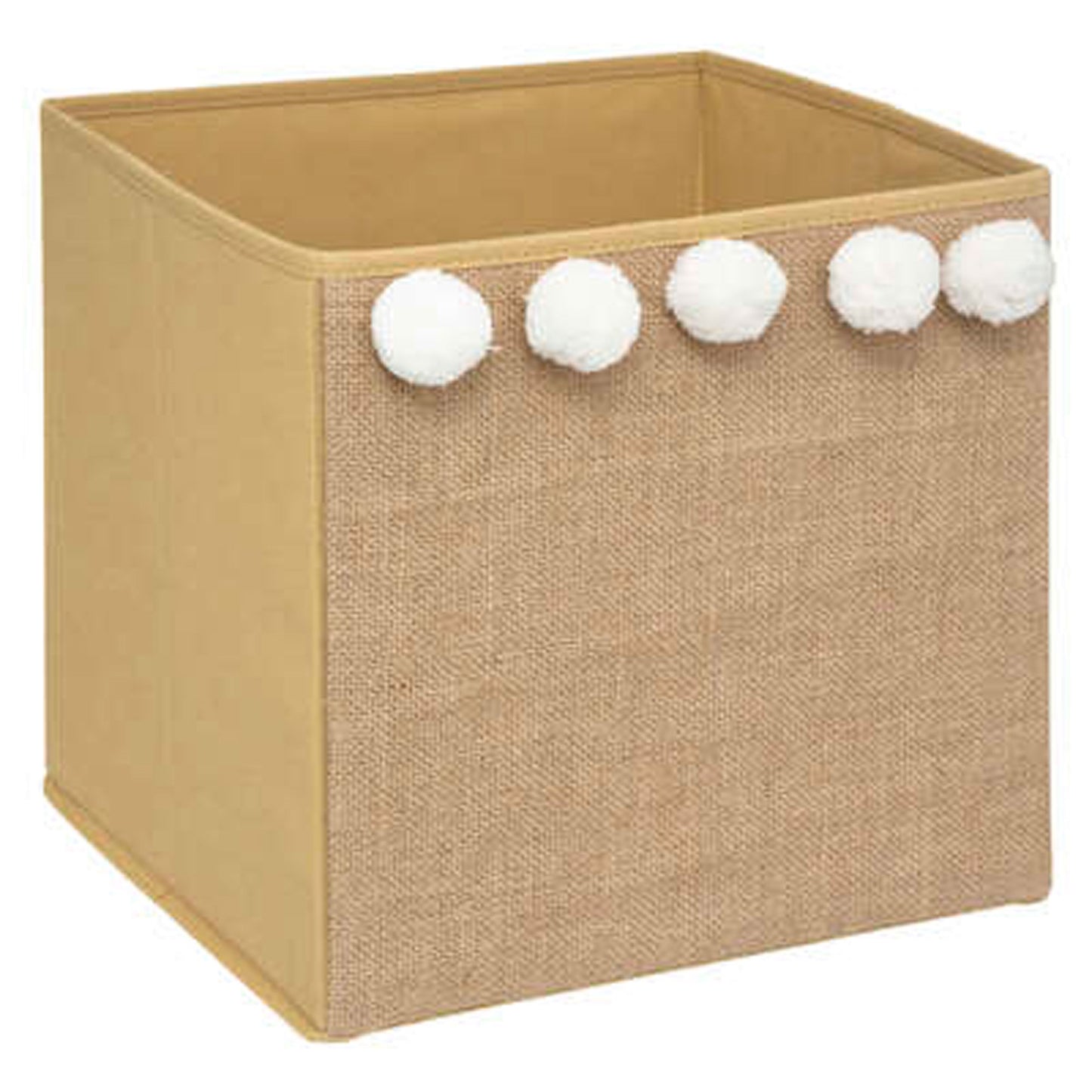 Caja De Almacenamiento Infantil Con Pompones Color Marrón Caramelo - 29 X 29 X 29cm_0
