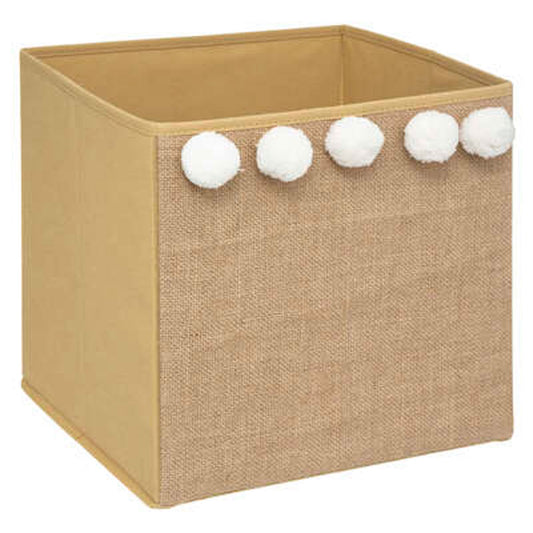 Caja De Almacenamiento Infantil Con Pompones Color Marrón Caramelo - 29 X 29 X 29cm_0