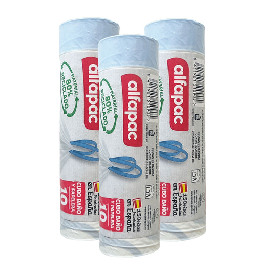 80% Reciclado 3 Rollos De 15 Bolsas De Basura  10l Con Autocierre