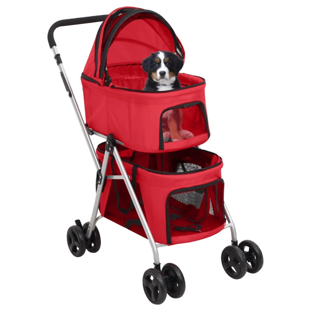Vidaxl Cochecito Doble De Perros Plegable Tela Oxford Rojo 83x48x97 Cm_1